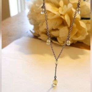 Handmade Dainty Yellow Crystal & Silver Chain Linked Lariat or Y Necklace